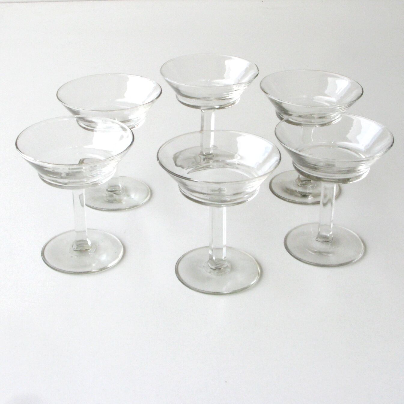 6 old champagne glasses vintage model glass square feet design