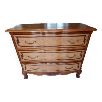 Three-drawer crossbow chest of drawers in solid wood