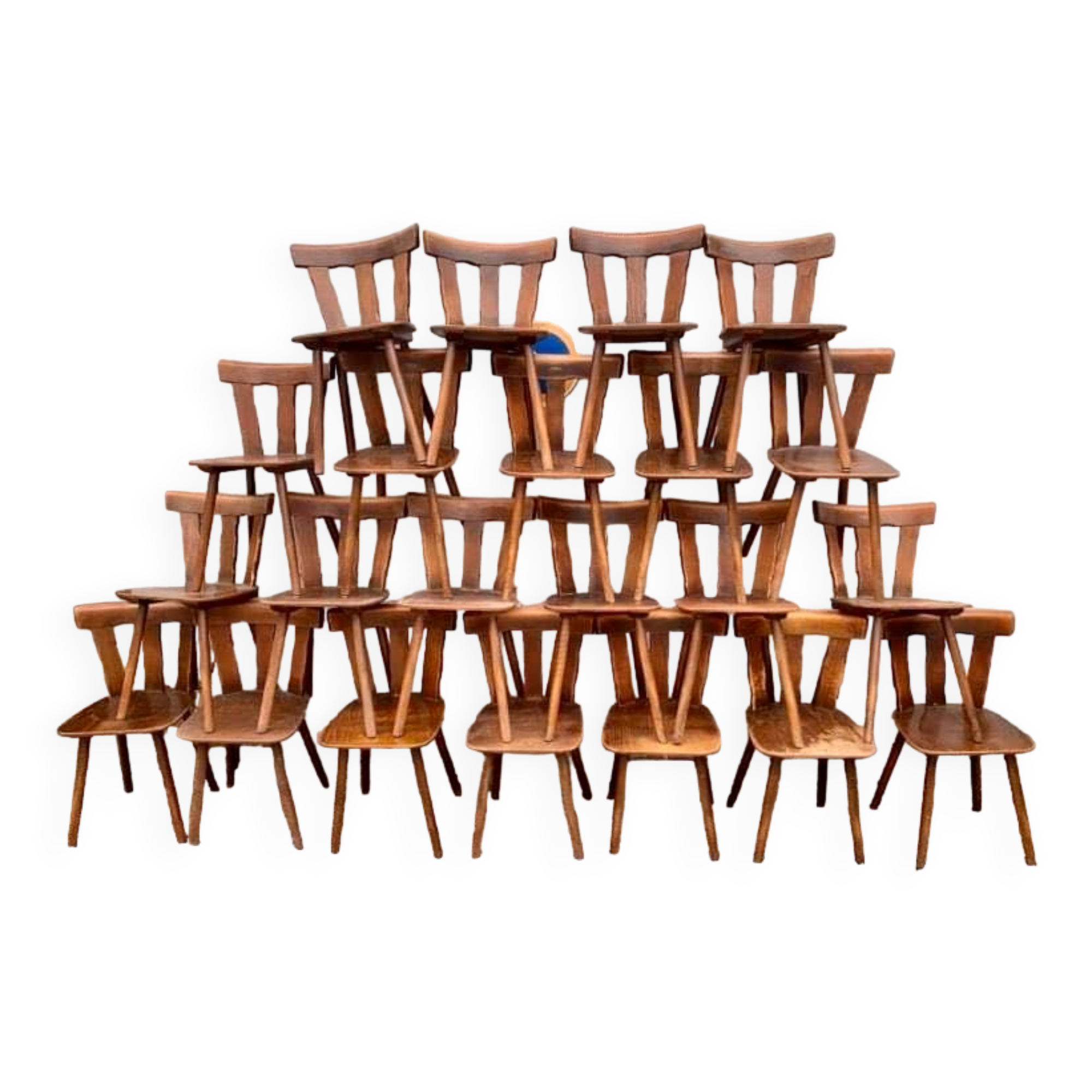 Series set of 36 vintage curved wood bistro chairs