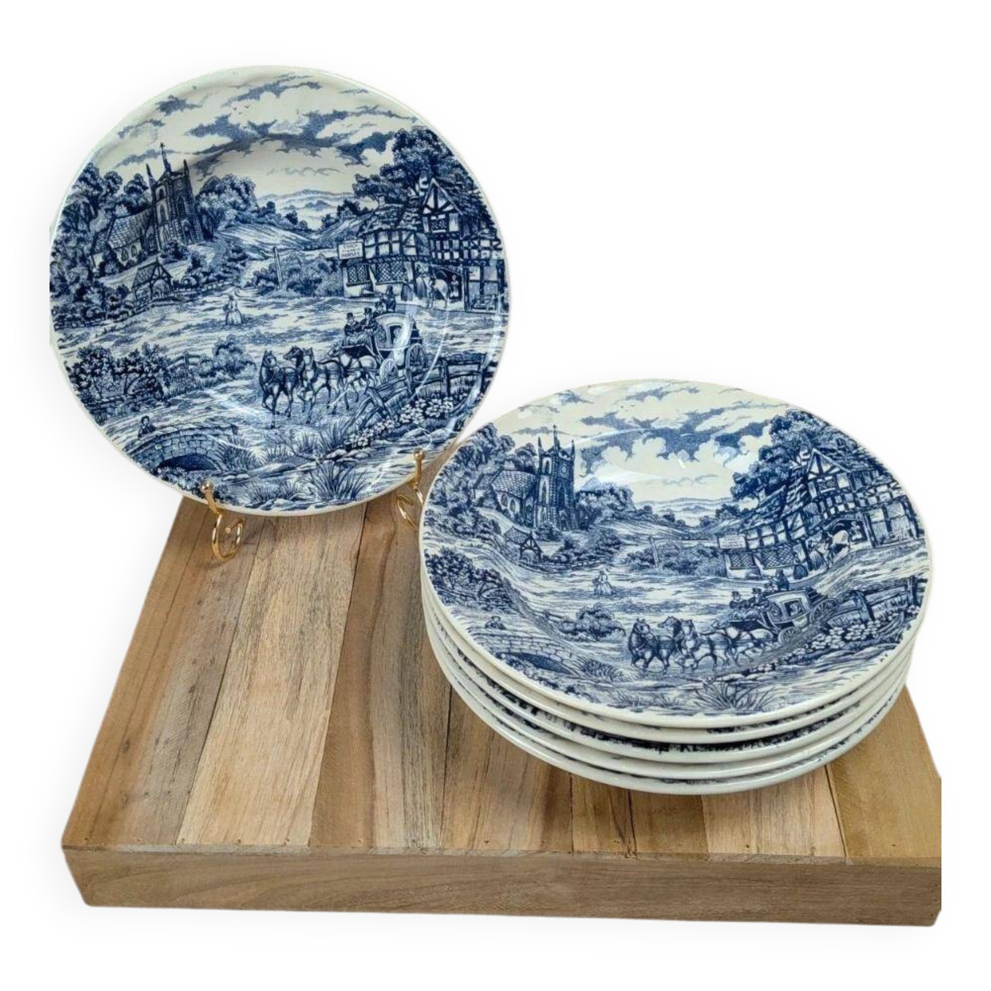 Set of 6 vintage blue Castellania deep plates.