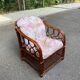 Fauteuil rotin et osier adulte bordeaux avec coussin 1970