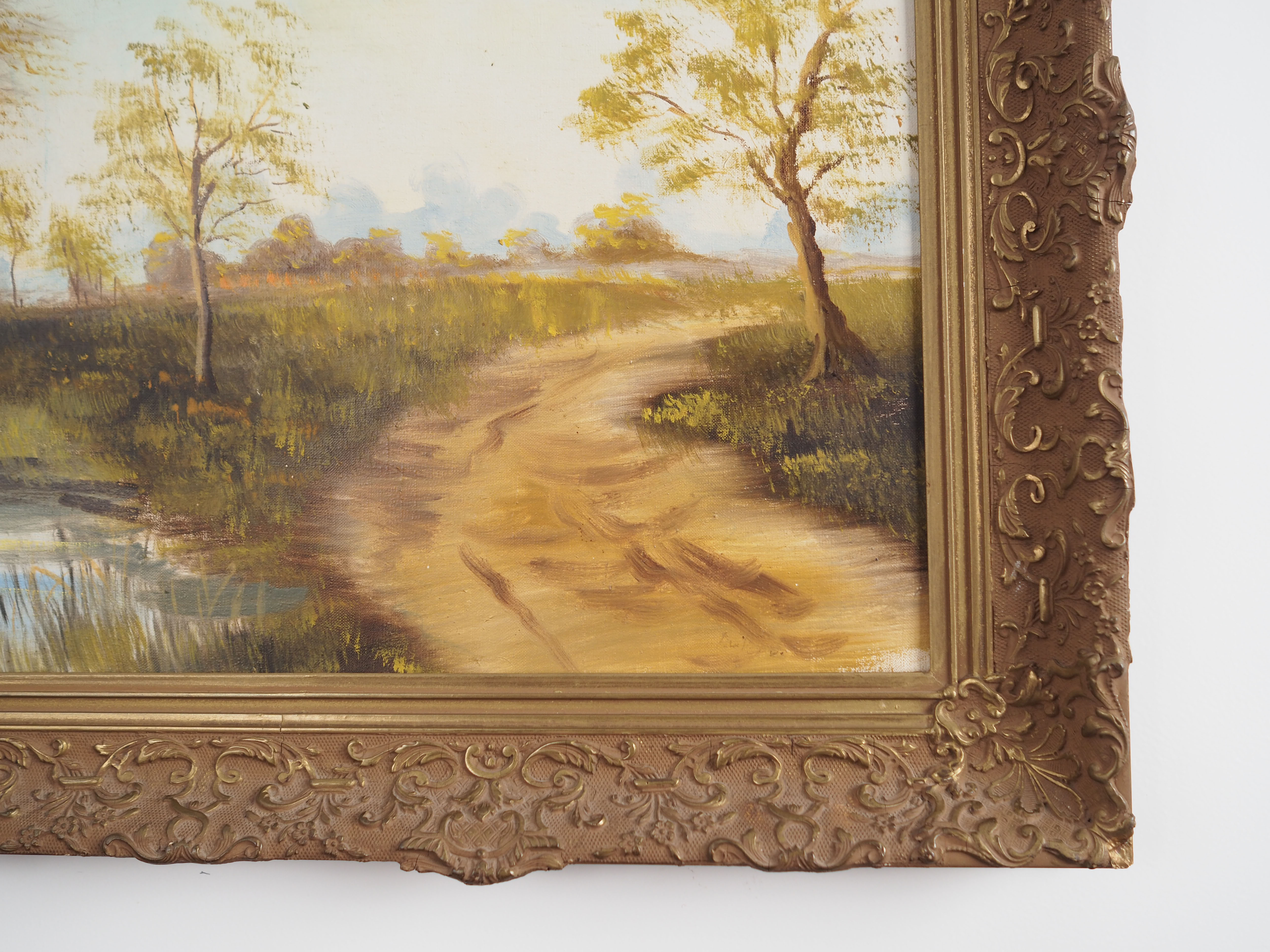 Peinture « The Road by the Pond », design scandinave, années 1970