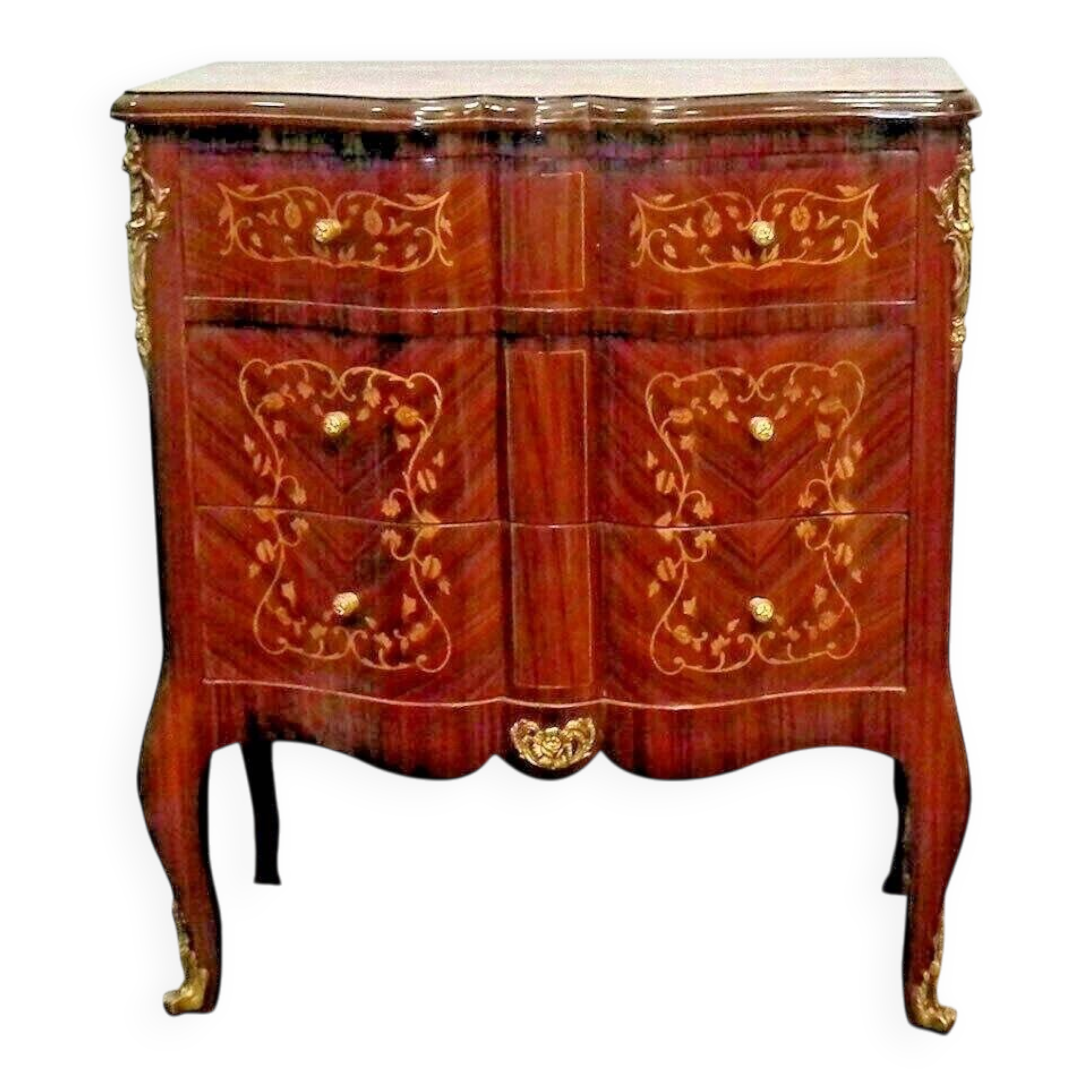 Louis XV style chest of drawers in beech wood and bronze with three drawers