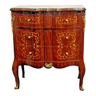 Louis XV style chest of drawers in beech wood and bronze with three drawers