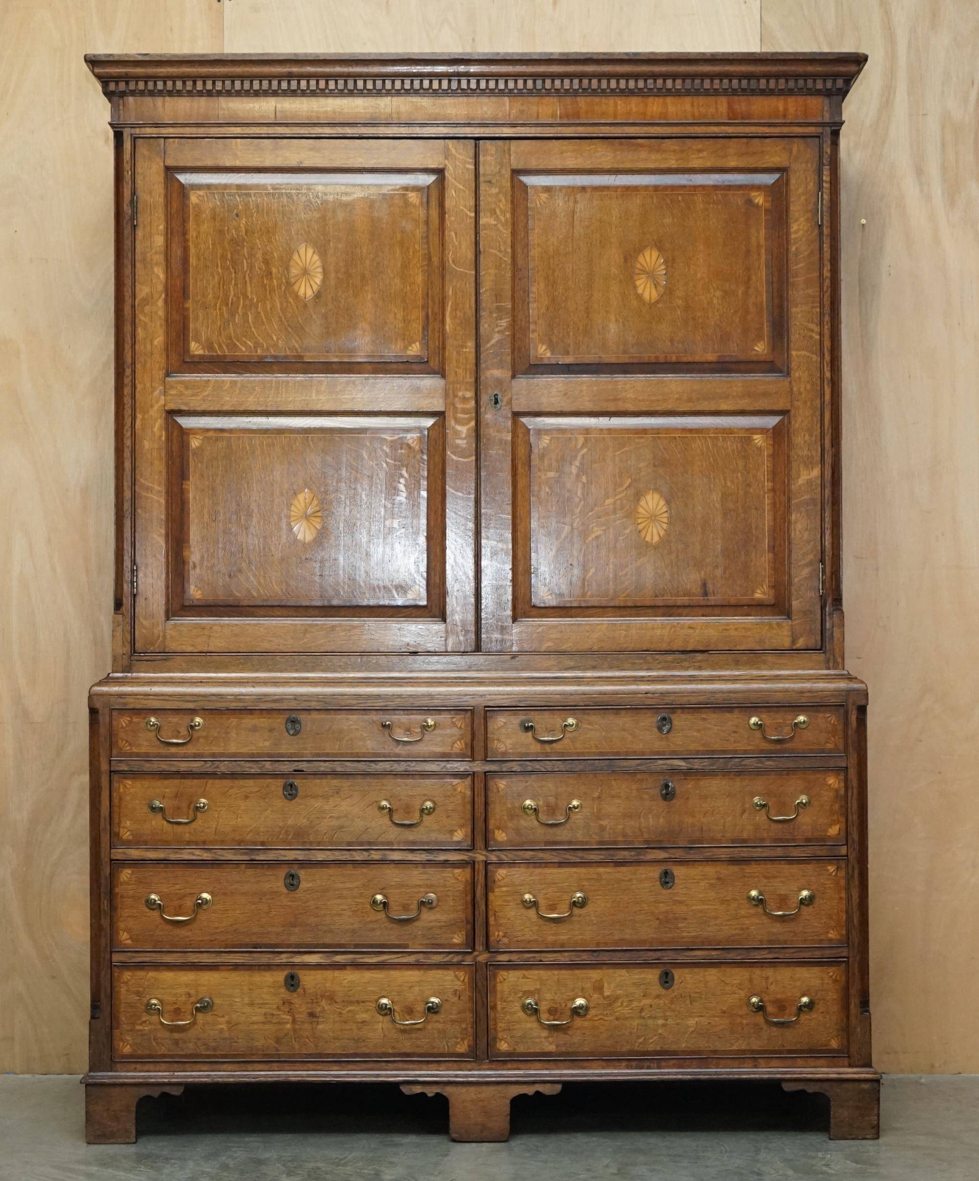 Antique Sheraton wardrobe from around 1800 with drawers - George III