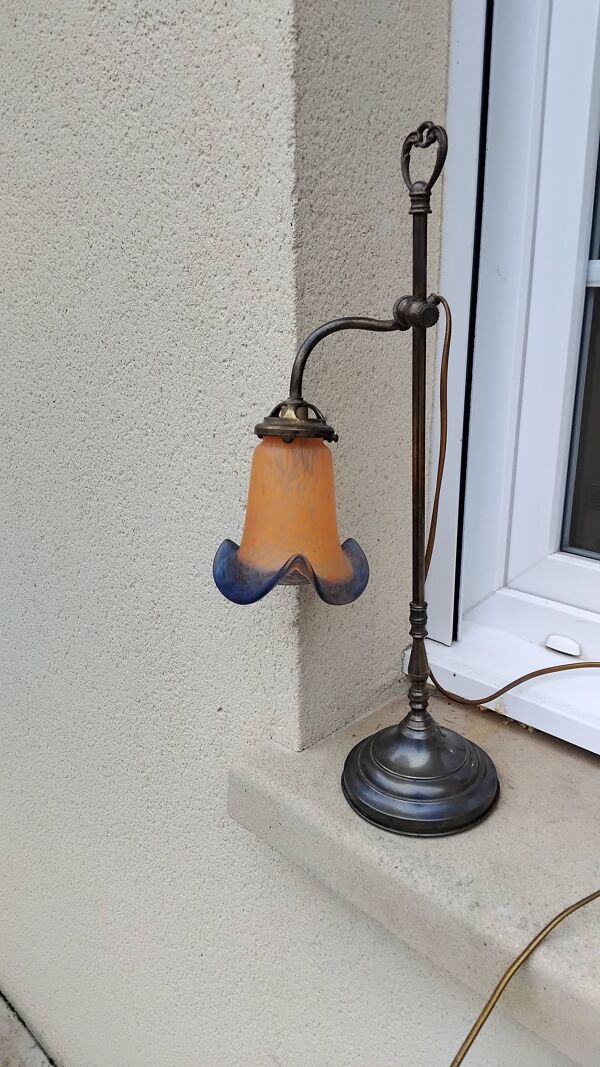 Lampe col de cygne abat jour tulipe pate verre vannes ancienne vintage