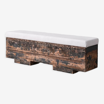 Spanish upholstered industrial wooden bench