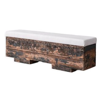 Spanish upholstered industrial wooden bench