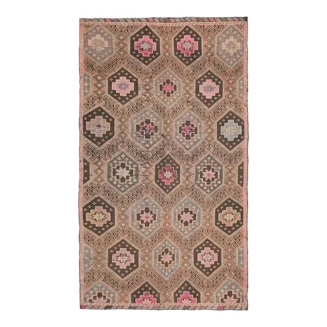 1970s Vintage Turkish Hand-Knotted Wool Cotton Brown Area Rug 166x286