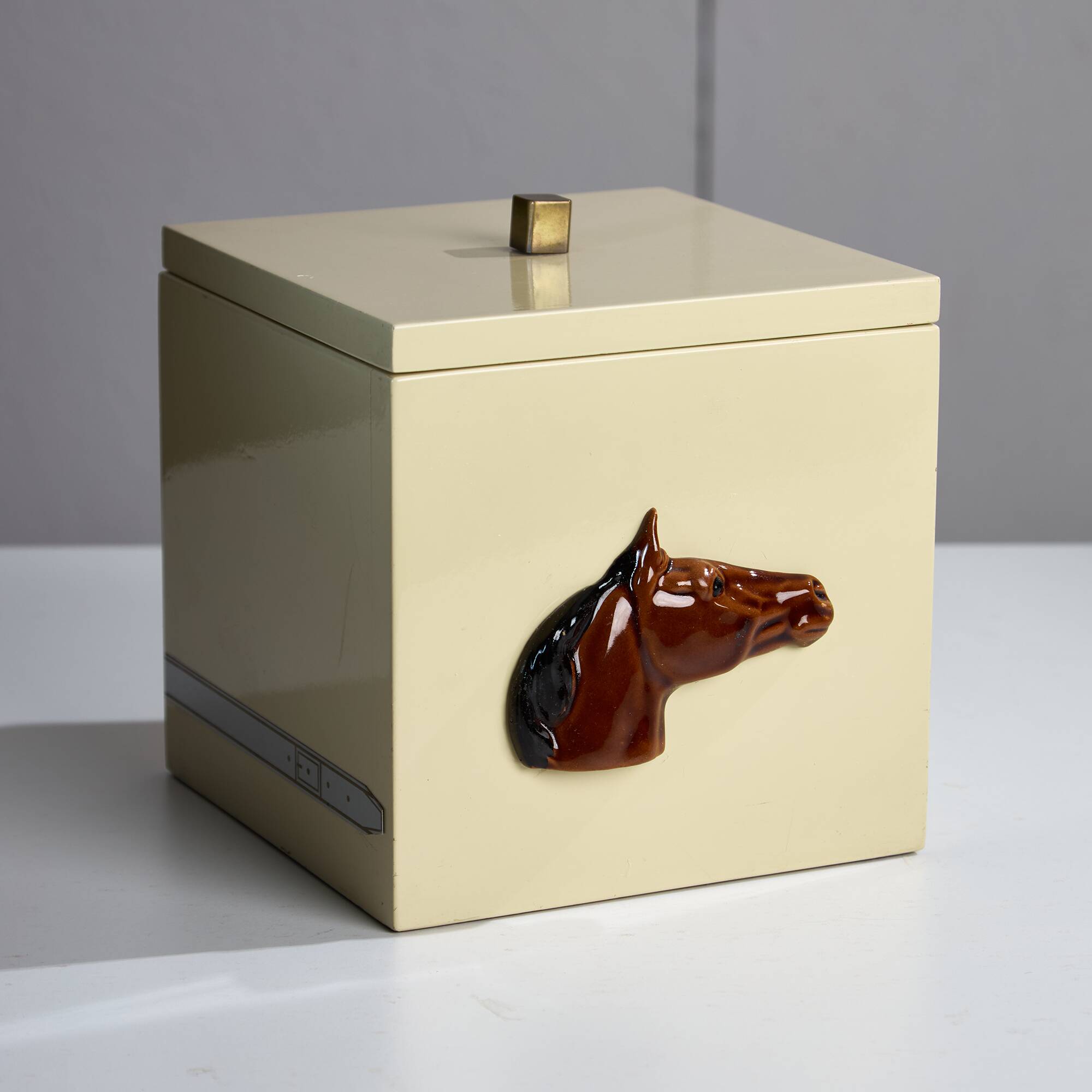 Vintage Ice Cube Holder with Ceramic Horse-Head
