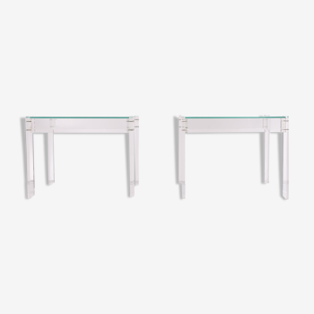 Vintage square small lucite side tables 1970s france