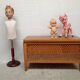 Banc coffre en bois et rotin vintage