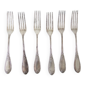 6 old table forks in silver metal