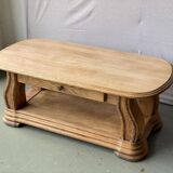 Art Deco coffee table in solid oak wood renovated double top