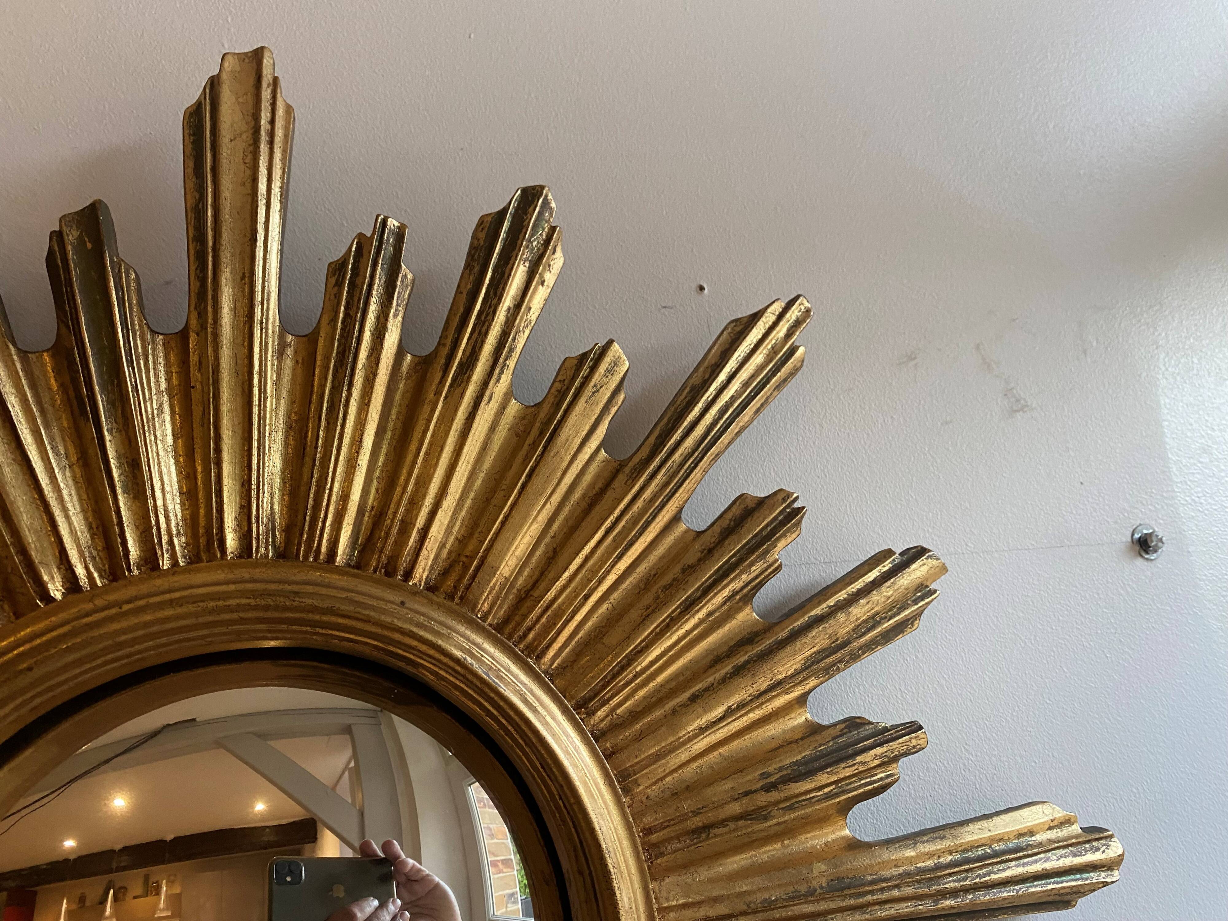 Large witch's eye sun mirror dia 52cm curved vintage 1960