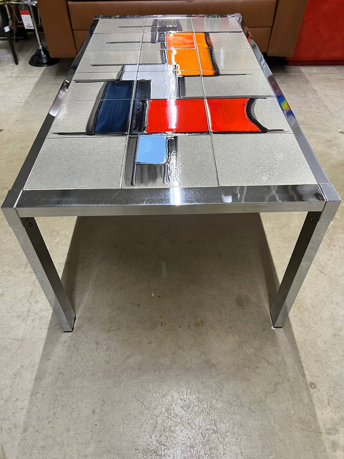 Vintage 70's chrome ceramic coffee table antonio de nisco for juliette belarti