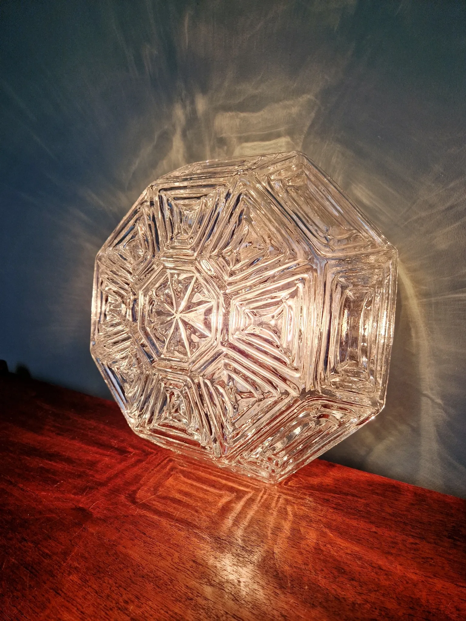 Vintage textured glass ceiling light, geometric patterns, Wila, 1970.