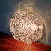 Vintage textured glass ceiling light, geometric patterns, Wila, 1970.