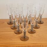 10 Bormioli Rocco Vintage Crystal Champagne Flutes Glasses with Grey Rain Foot