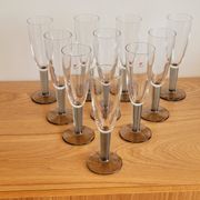 10 Bormioli Rocco Vintage Crystal Champagne Flutes Glasses with Grey Rain Foot