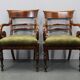 French Art Deco walnut dining chair set with armchairs, France 1930s