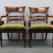 French Art Deco walnut dining chair set with armchairs, France 1930s