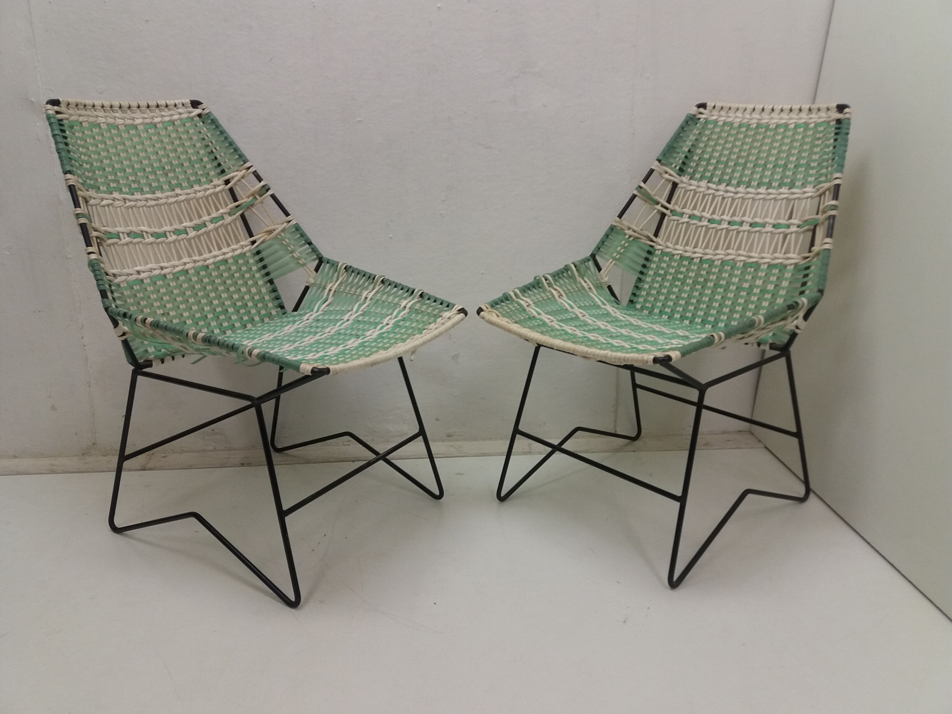 1960 Pair of braided armchairs + Vertex table, Czechoslovakia