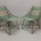 Paire de fauteuils tressés avec table Vertex  Tchécoslovaquie 1960