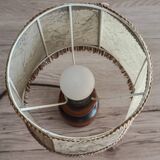 Vintage Italian table lamp in turned wood and leather lampshade