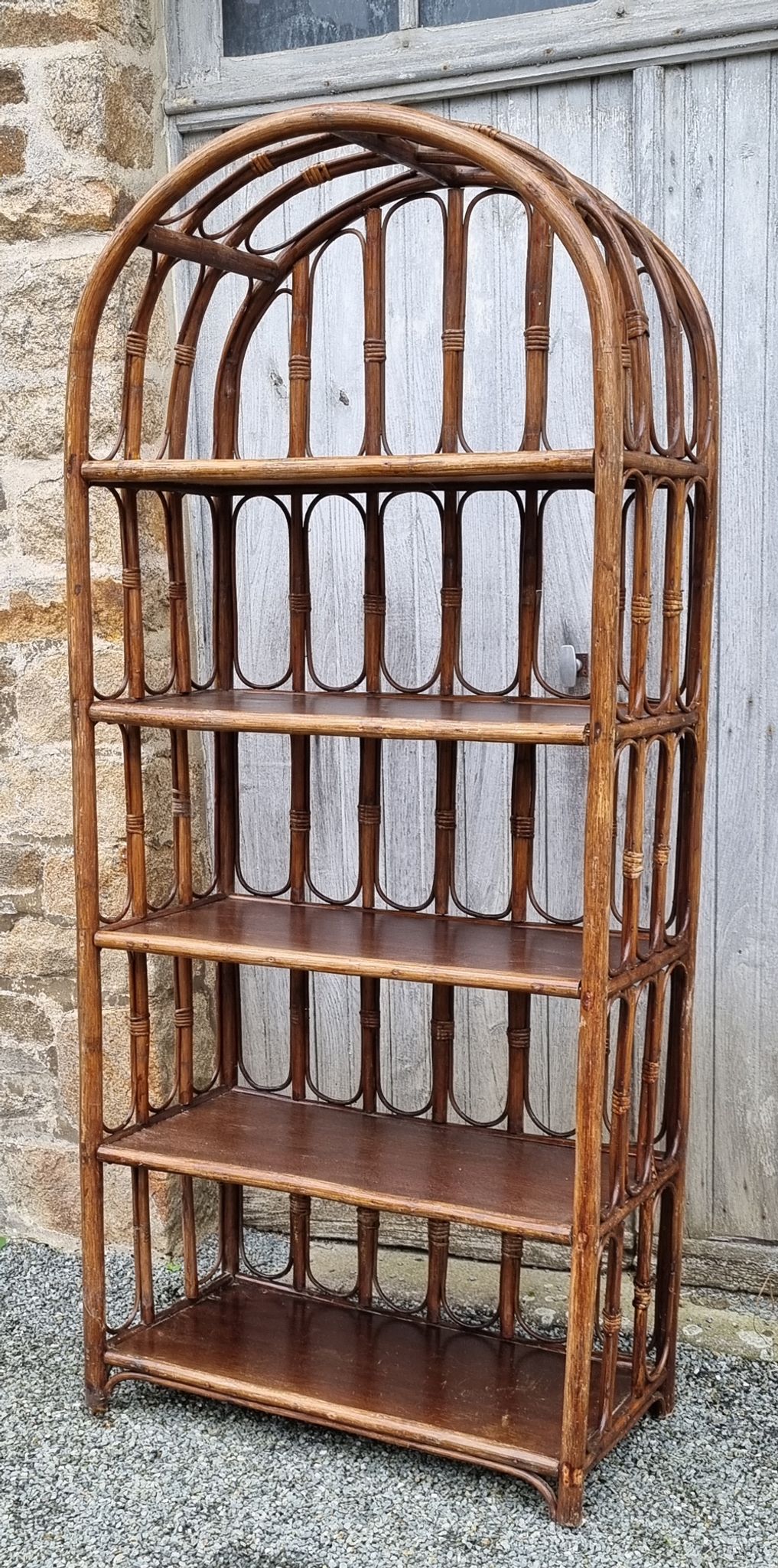 Bookcase bamboo and rattan shelves, Maugrion for Roche Bobois, 80s
