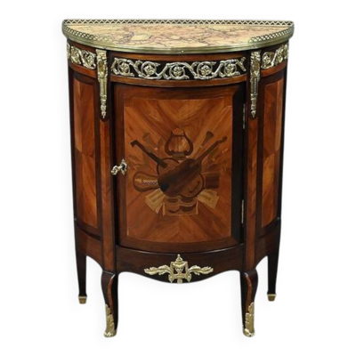 Petit meuble de salon en marqueterie de bois précieux, style Louis XVI – milieu XIXe