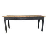 farmhouse table with black base
