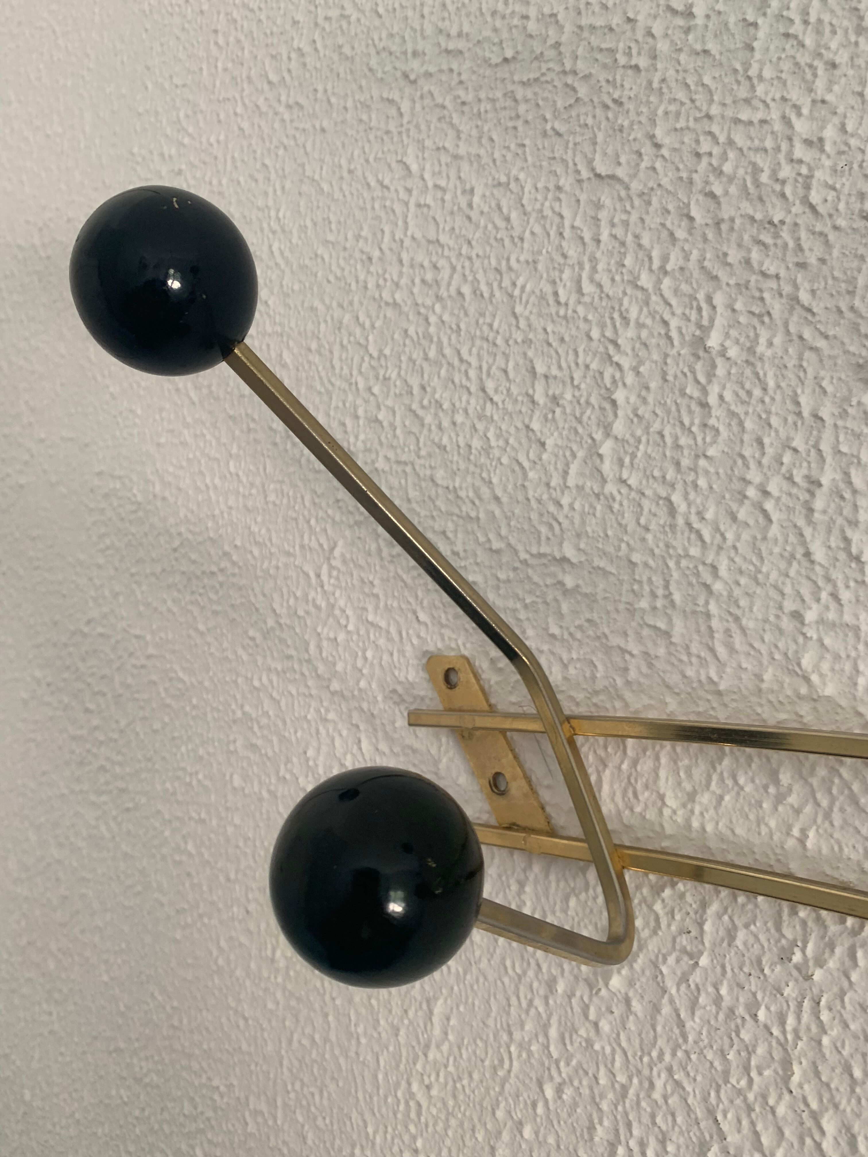 Vintage 1960 gold coat rack 6 hooks balls - 50 x 20 cm