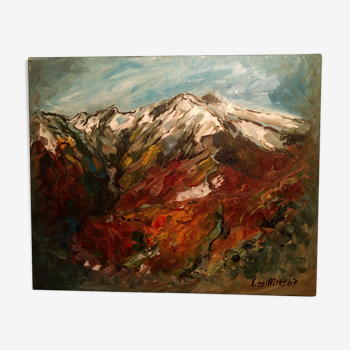 Peinture à l’huile sur toile du Pic du Canigou  signée de l’atelier d'art Françoise Griffiths