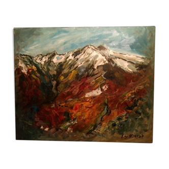 Oil painting on canvas of pic du Canigou signed by the Françoise Griffiths Art Workshop