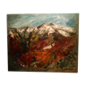 Oil painting on canvas of pic du Canigou signed by the Françoise Griffiths Art Workshop