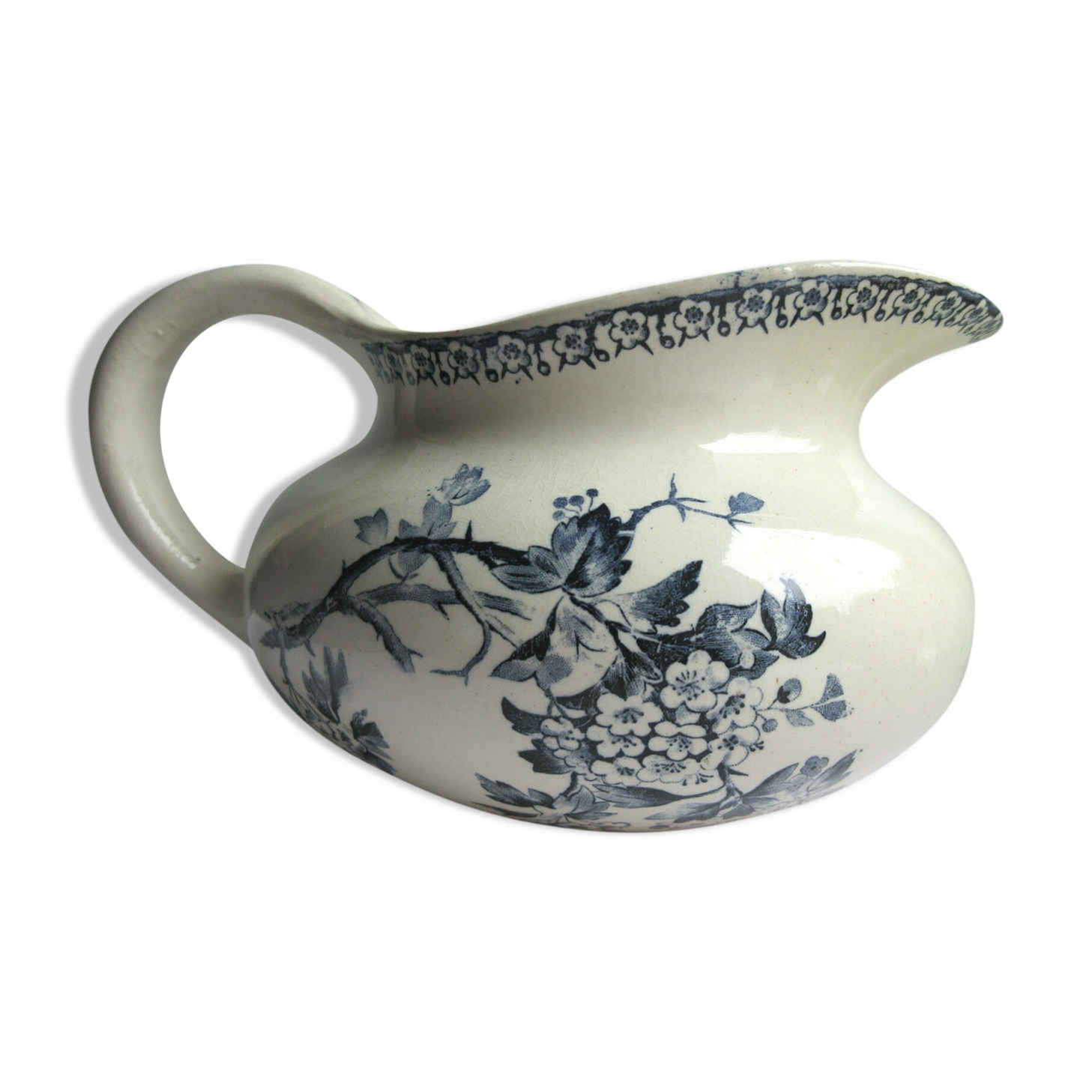 Superb toilet broc "joufflu" signed Gien blue-grey model: the hawthorns