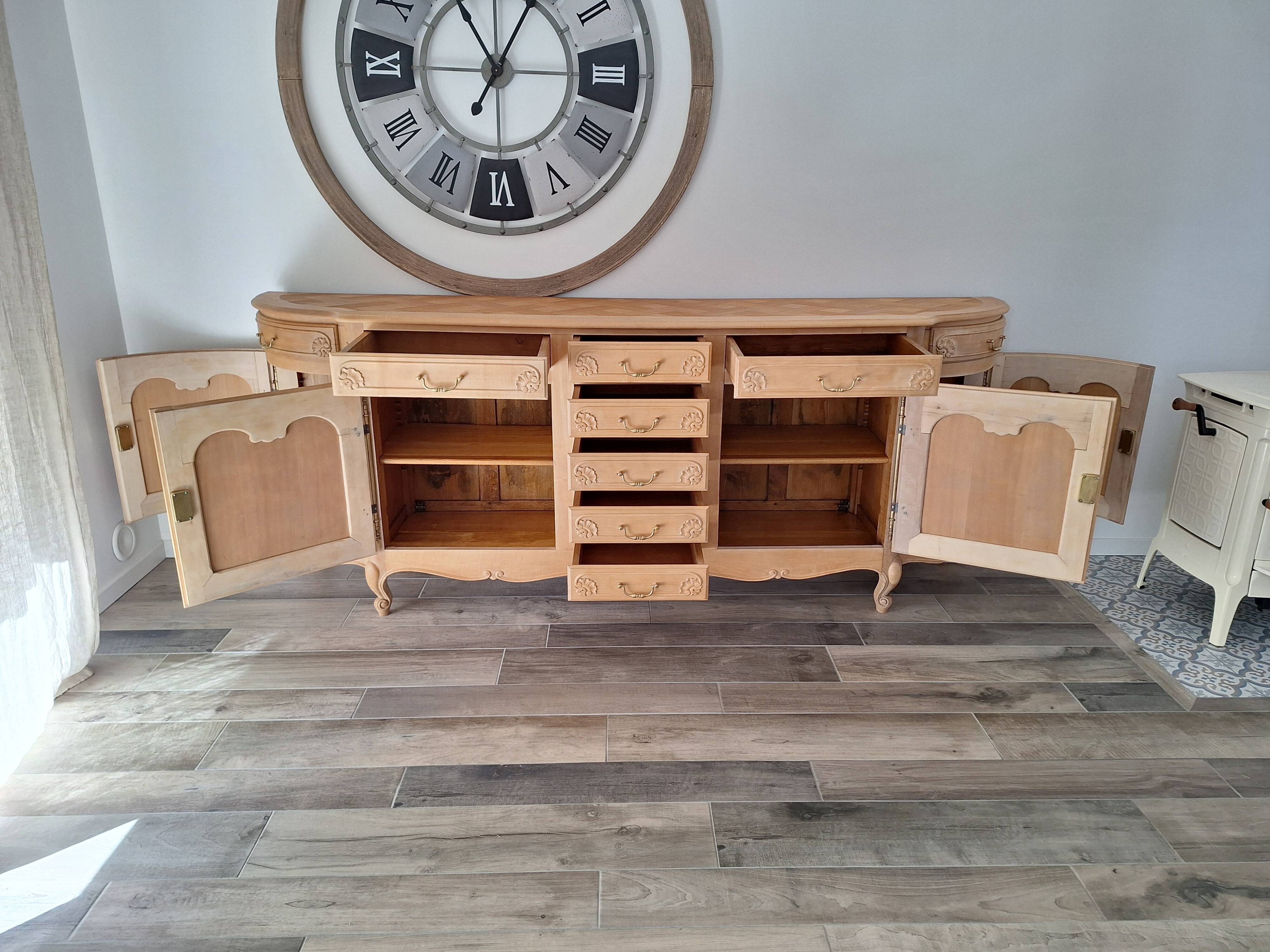 Low buffet in solid cherry wood renovated – Louis XV style – 250 cm