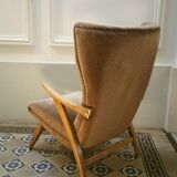 Chair high Scandinavian wing flesh velvet Brown