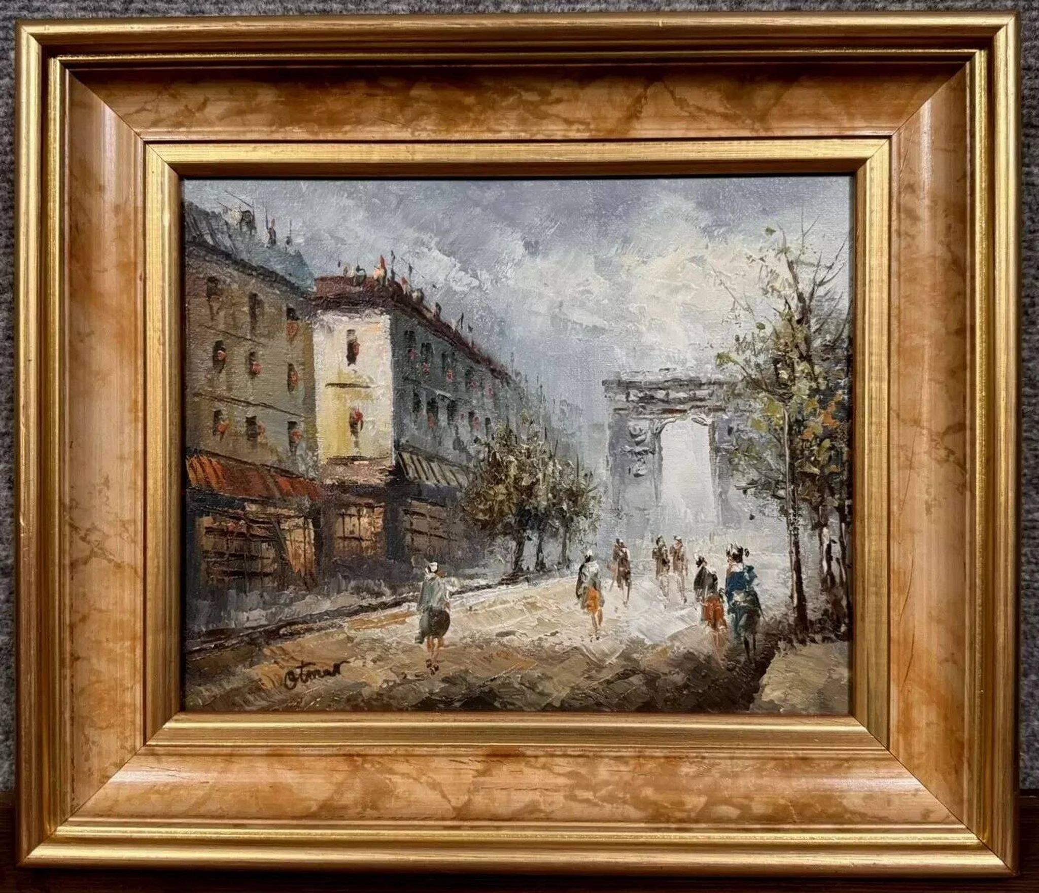 Oil painting on canvas: the Porte Saint Martin Paris 20th century