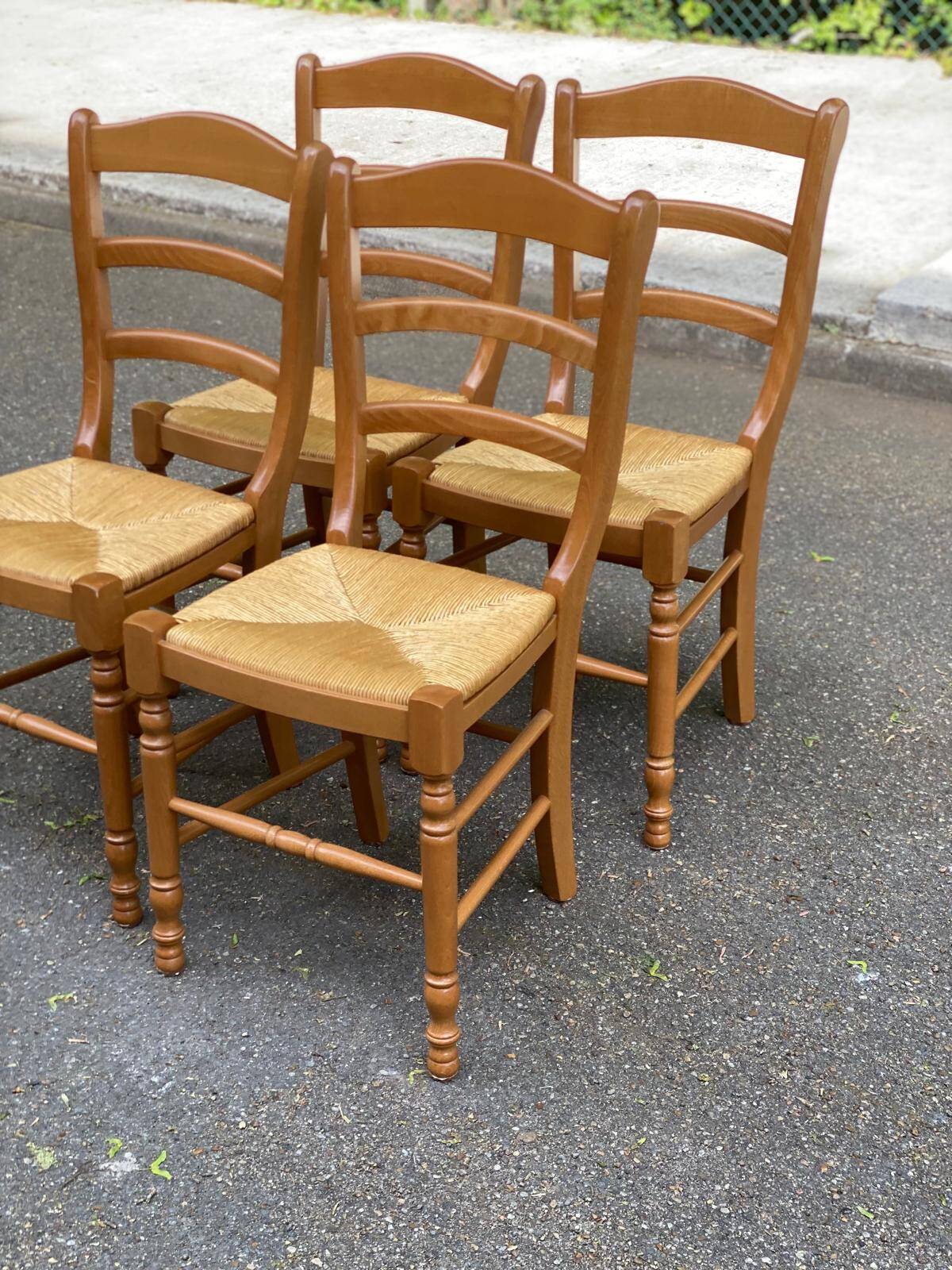 4 solid wood and straw Louis Philippe chairs from the 1960s.