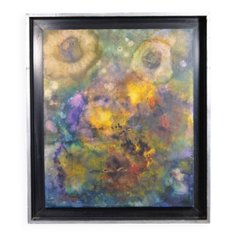 R. Bouvier (XXème siècle) Composition surréaliste Toile marouflée signée