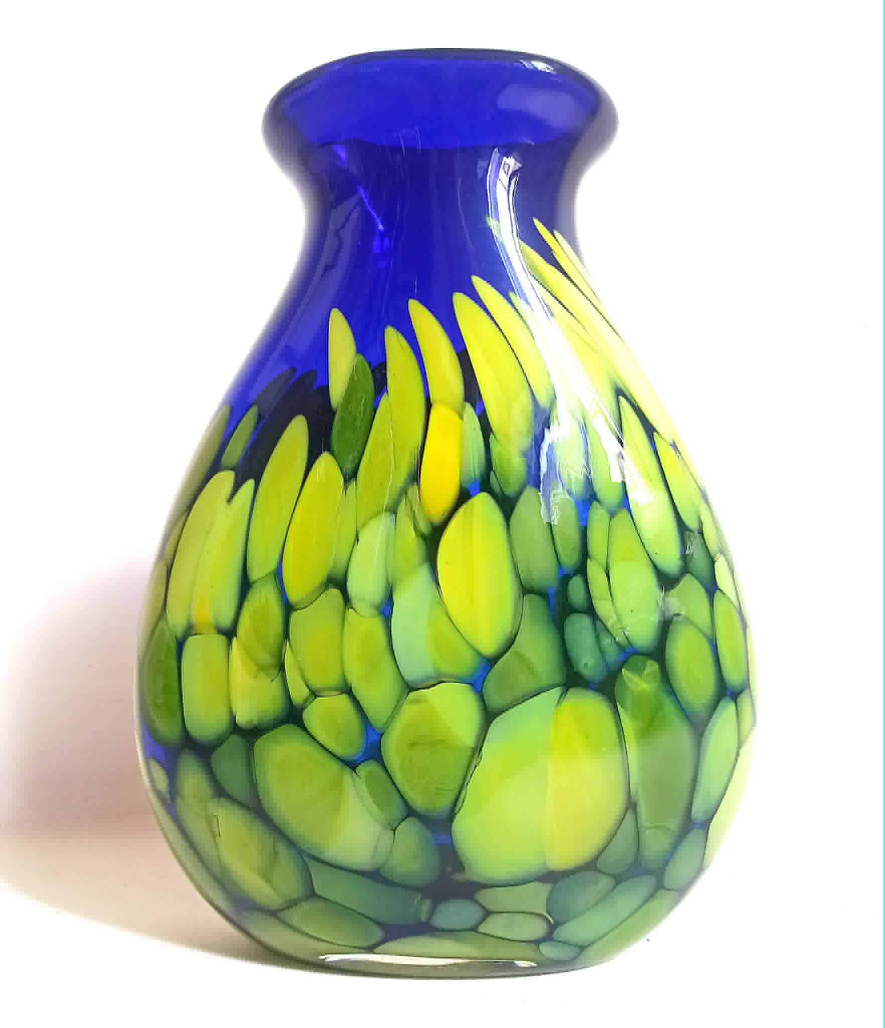 Cobalt blue vase with yellow inclusion Height 33 cm