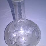 Petit vase ancien verre ou cristal scène oiseaux fougères signé