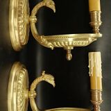 Pair of Empire style eagle head wall lights - bronze Lucien GAU, Paris