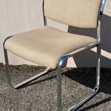 Vintage steel and beige fabric sleigh chair