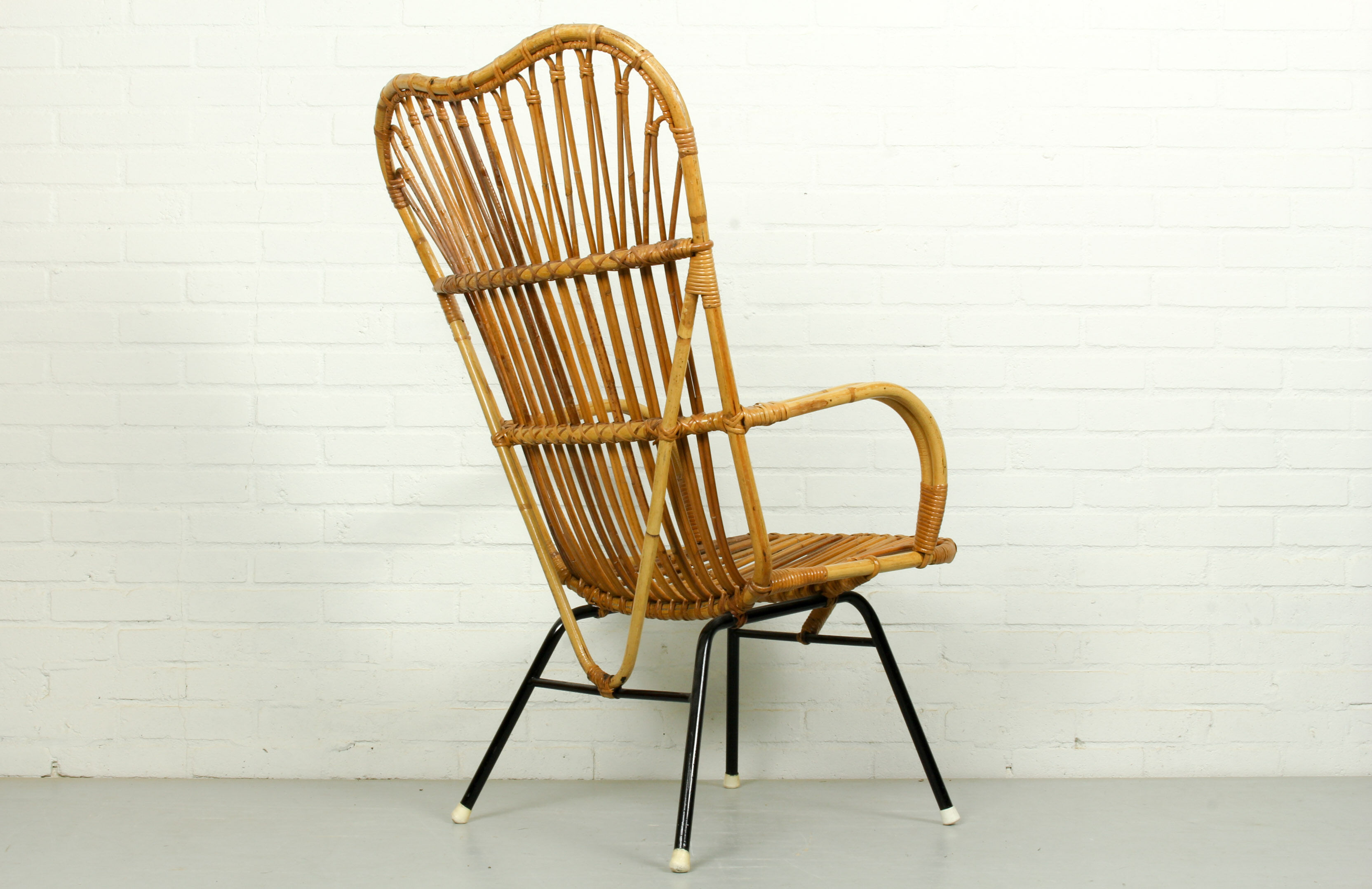 Metal and rattan lounge chair from Rohé Noordwolde, 1960s