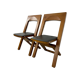 2 old folding chairs in wood and leather, postmodern design from the 80s vintage