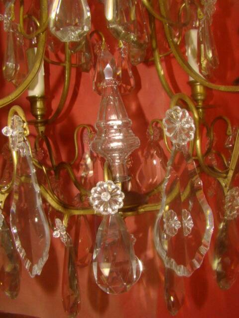 Bronze and crystal chandelier with 4 arms from the early 20th century