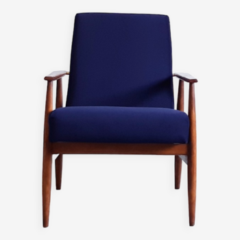 1960 Henryk Lis Mid Century Fauteuil en velours bleu marine